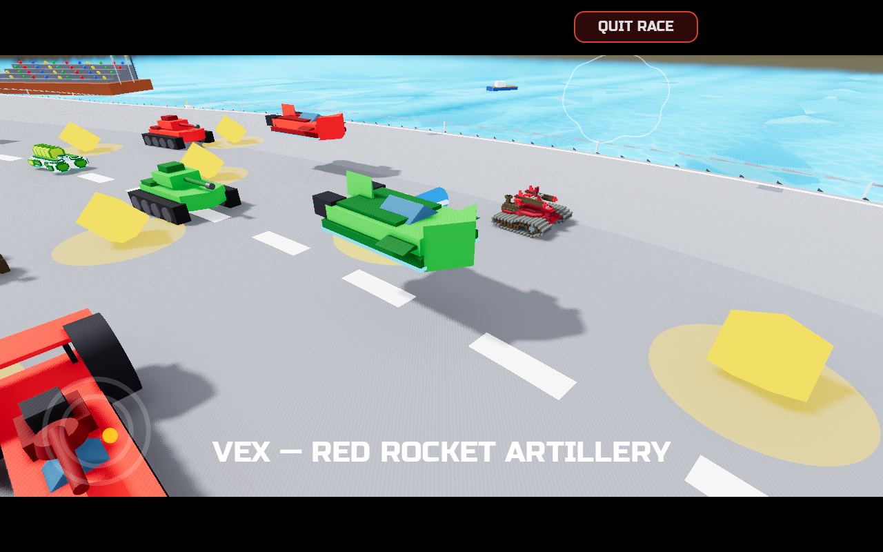 Hoverpod leading two tanks with a rival banner