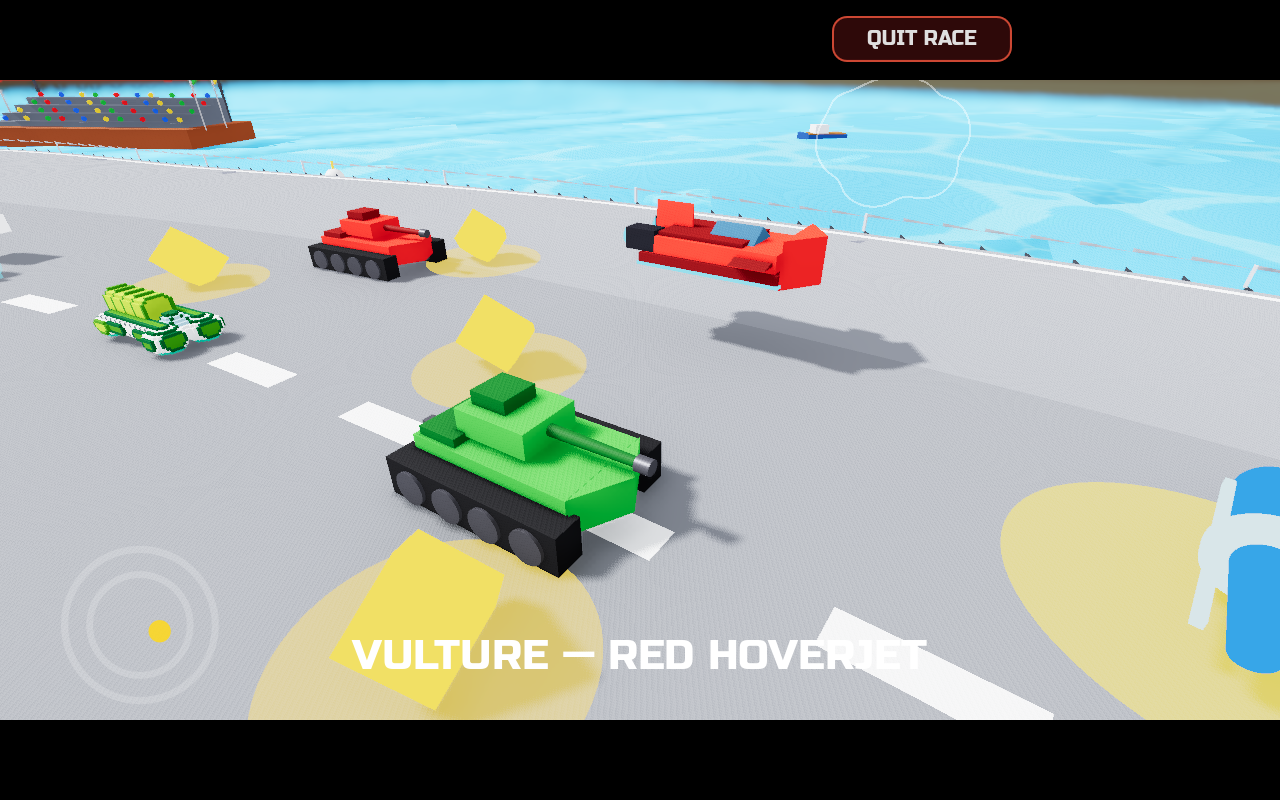 Late-race spread of tanks, hoverjet and hoverpod